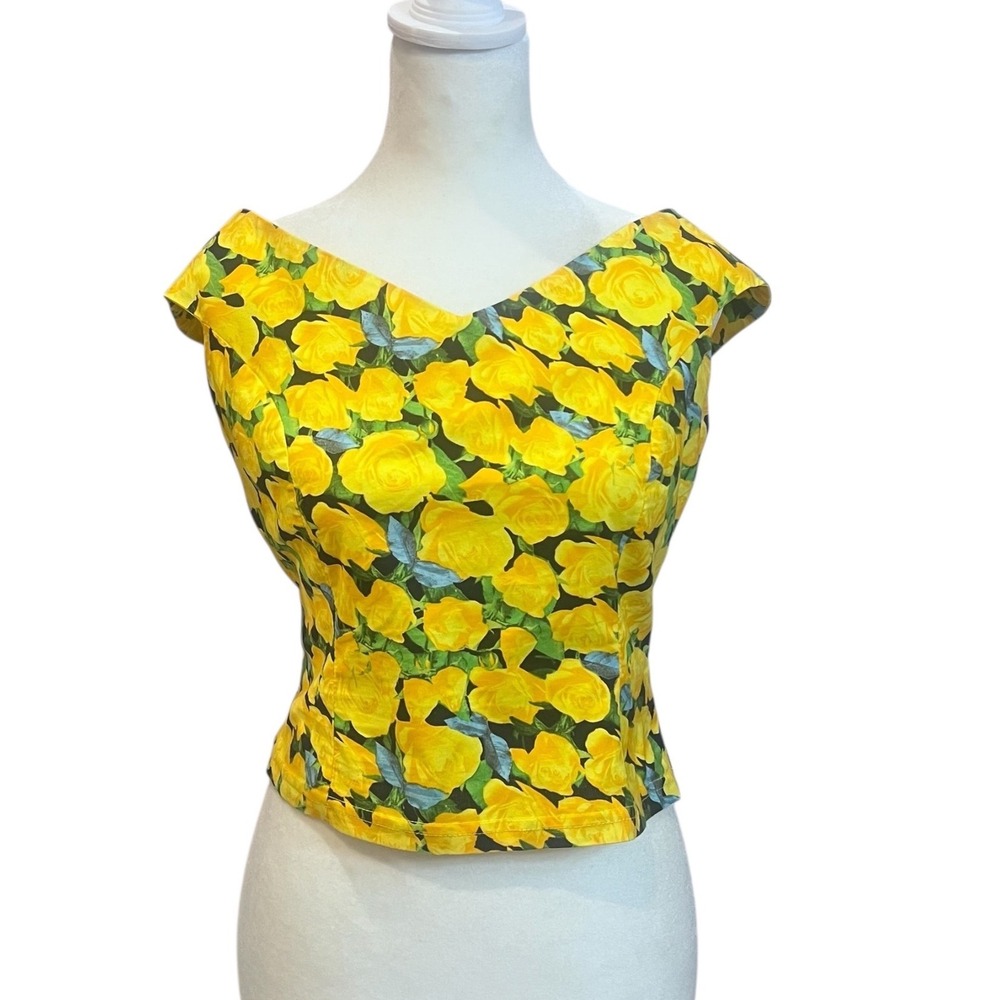 Hunza Vintage 80's Floral Retro Off The‎ Shoulder Fitted Blouse Top Size Medium